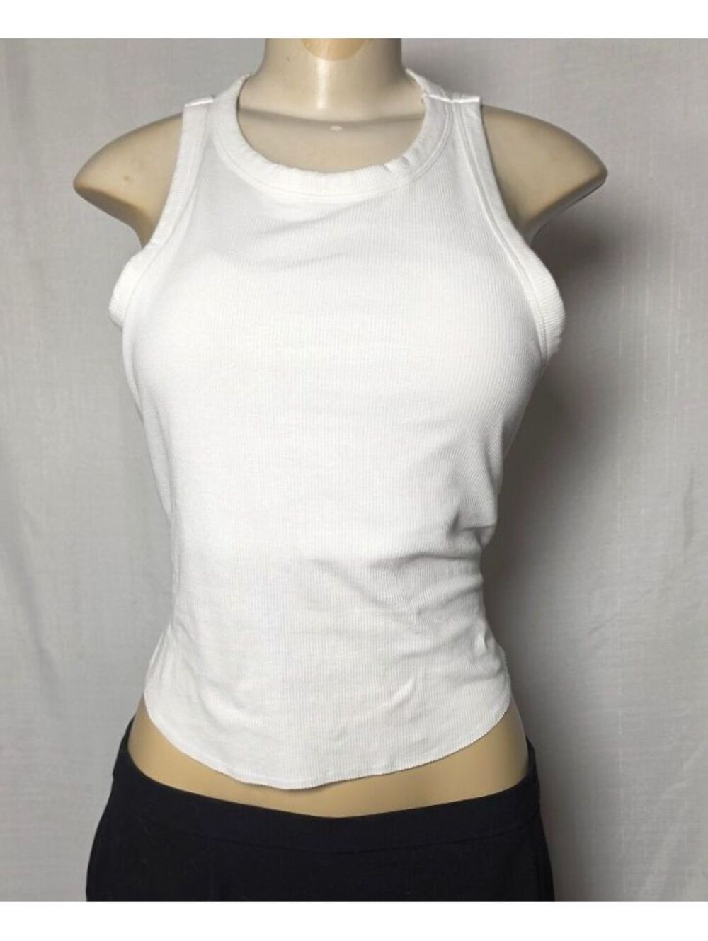 PINK Victoria’s Secret White Ribbed High Neck Racerback Tank Top Built in Bra L